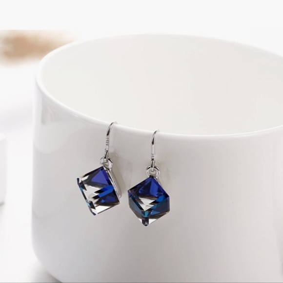 Striking Blue Cubic Earrings - Picture 3 of 5